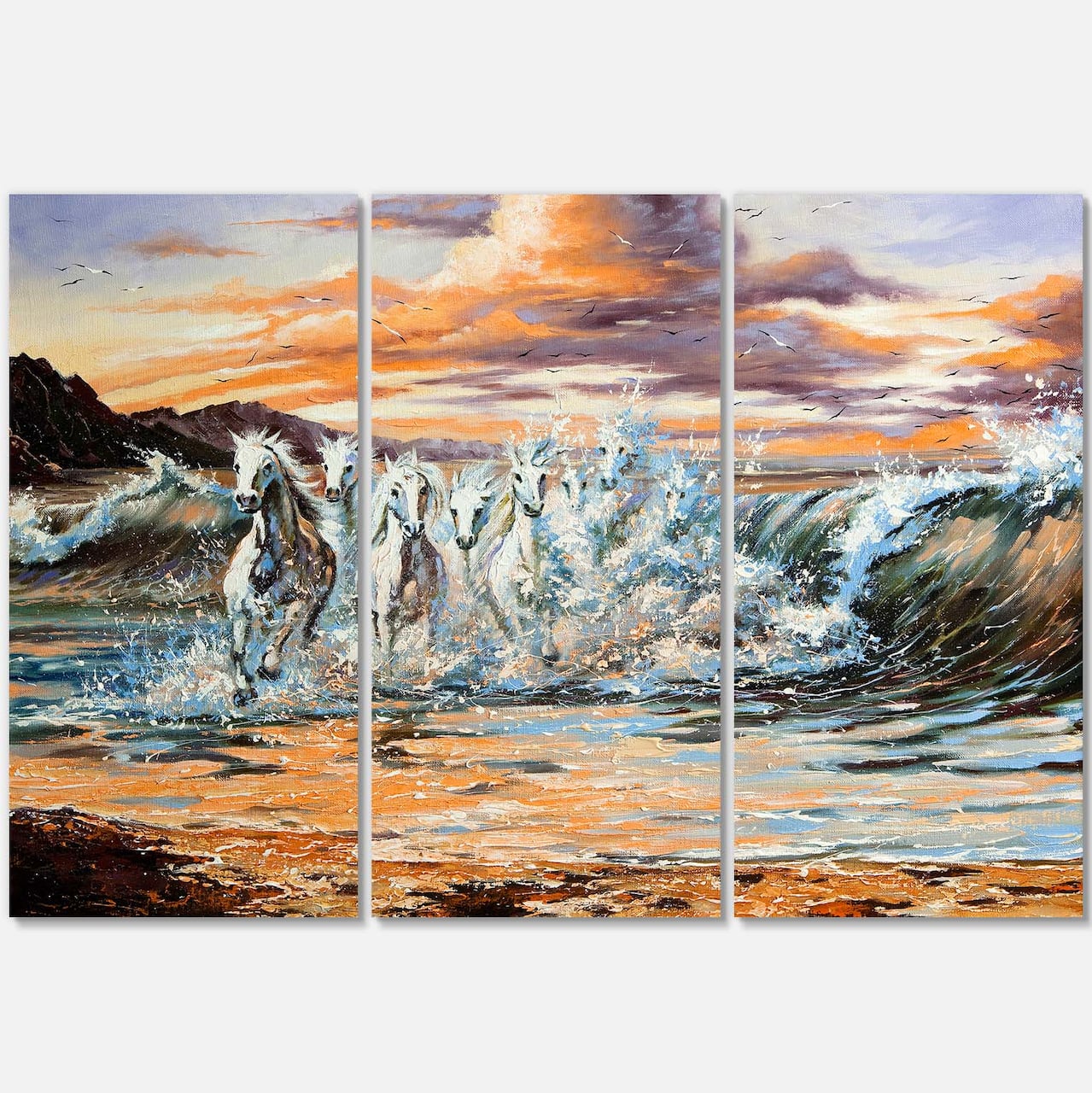 Designart - Horses from Waves - Animal Canvas Art Print
